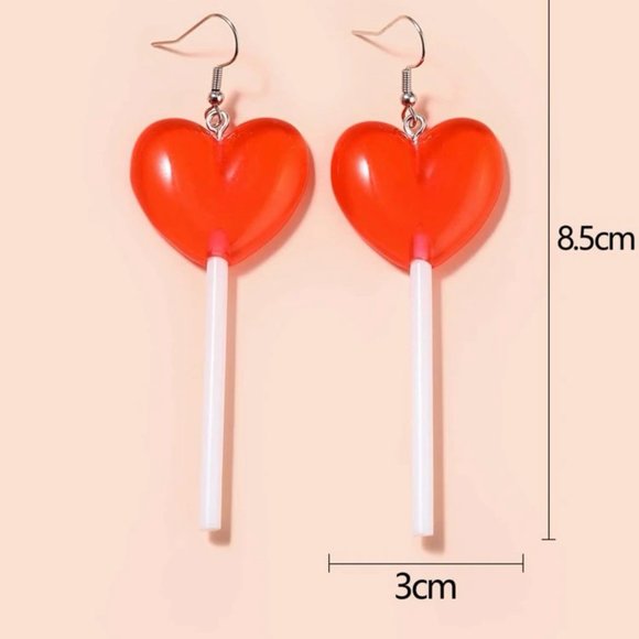 Candy Heart Drop Lollipop Earrings - Picture 3 of 4